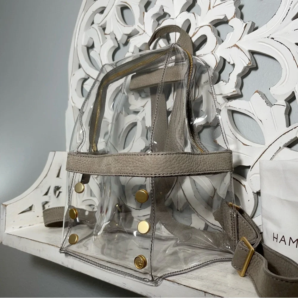 SOLD Hammitt Los Angeles Hunter Medium Clear Backpack Grey Natural Brushed Gold - Picture 4 of 6